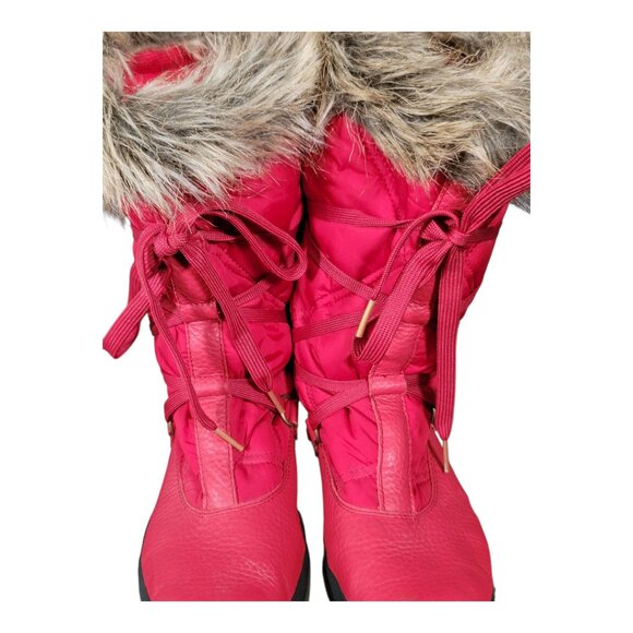 Lands End Faux Fur Trim Red Lace Up Winter Boots Women's 6.5B - Picture 11 of 12